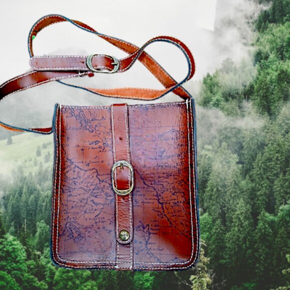 Patricia Nash Venezia Signature Map Collection Leather Crossbody Bag - Picture 1 of 13